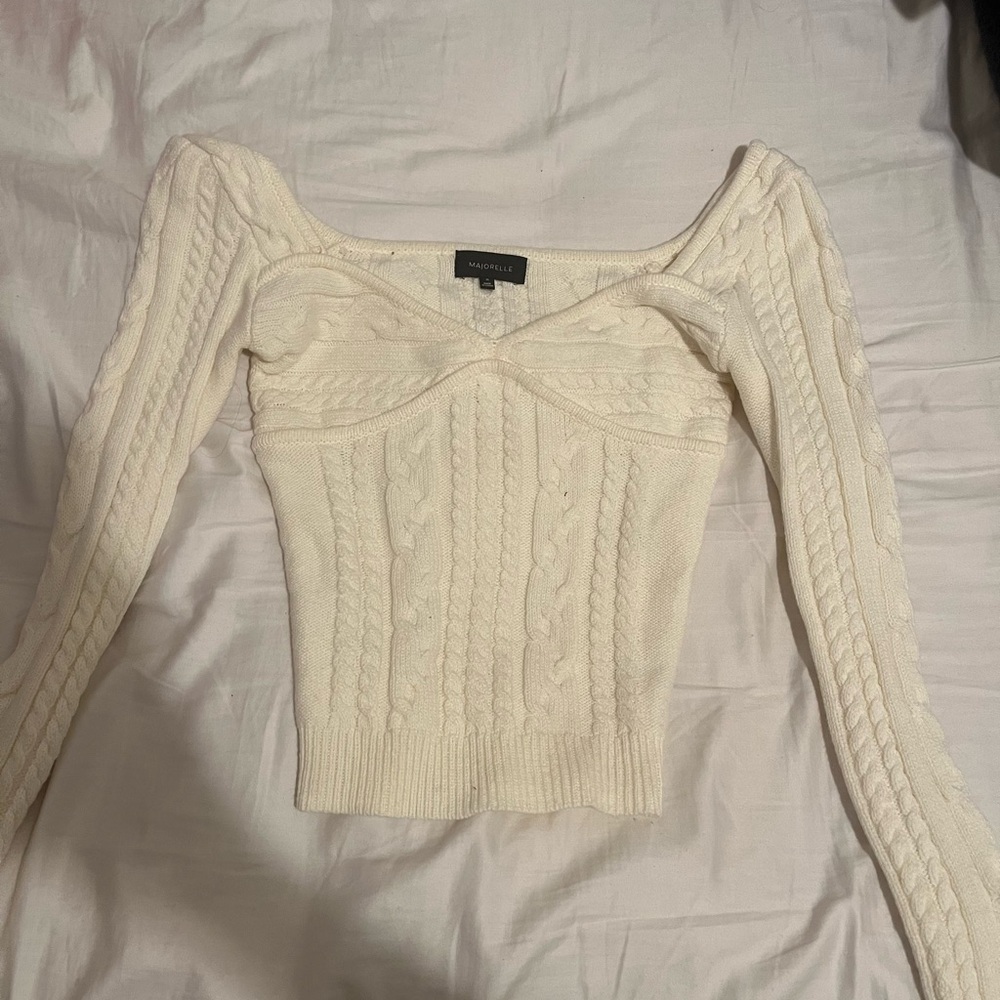 MAJORELLE Cream Off-the-Shoulder Chunky Knit Sweater